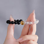 Buddha Stones Clear Quartz Black Obsidian Protection Bracelet