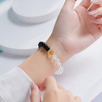 Buddha Stones Clear Quartz Black Obsidian Protection Bracelet