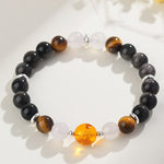 Buddha Stones Natural Crystals Silver Sheen Obsidian Chinese Zodiac Protection Bracelet