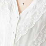 Buddha Stones Summer Solid V-Neck Lace-trimmed Women's Elbow-Length Sleeve Shirts