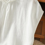 Buddha Stones Summer Casual Ruffled Collar Back Button-up Solid Women's Sleeveless Shirts