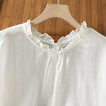 Buddha Stones Summer Casual Ruffled Collar Back Button-up Solid Women's Sleeveless Shirts
