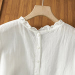 Buddha Stones Summer Casual Ruffled Collar Back Button-up Solid Women's Sleeveless Shirts