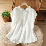 Buddha Stones Summer Casual Ruffled Collar Back Button-up Solid Women's Sleeveless Shirts