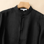 Buddha Stones Summer Solid Mandarin Collar Women's Three-Quarter Sleeve Shirts