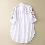 Buddha Stones Spring Summer Boho Embroidery Floral Women's Short Sleeve Shirt