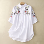 Buddha Stones Spring Summer Boho Embroidery Floral Women's Short Sleeve Shirt
