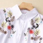 Buddha Stones Spring Summer Boho Embroidery Floral Women's Short Sleeve Shirt
