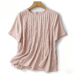 Buddha Stones Summer Elegant Pleated Solid Women's Short Sleeve T-Shirts