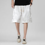 Buddha Stones Summer Drawstring Dragon Frog Button Side Men's Shorts With Pockets