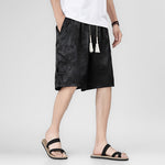 Buddha Stones Summer Drawstring Dragon Frog Button Side Men's Shorts With Pockets