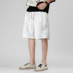 Buddha Stones Summer Drawstring Dragon Frog Button Side Men's Shorts With Pockets