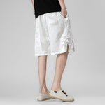 Buddha Stones Summer Drawstring Dragon Frog Button Side Men's Shorts With Pockets