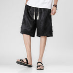 Buddha Stones Summer Drawstring Dragon Frog Button Side Men's Shorts With Pockets