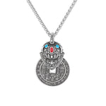 Buddha Stones Copper PiXiu Chinese Coin Wealth Enamel Vintage Necklace