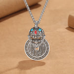 Buddha Stones Copper PiXiu Chinese Coin Wealth Enamel Vintage Necklace