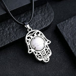 FREE Today: Strength and Protection Natural Black Obsidian Hamsa Palm Inlay Crystal Necklace