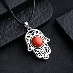 FREE Today: Strength and Protection Natural Black Obsidian Hamsa Palm Inlay Crystal Necklace