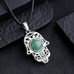 Buddha Stones Natural Black Obsidian Hamsa Palm Inlay Crystal Strength Necklace
