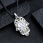 Buddha Stones Natural Black Obsidian Hamsa Palm Inlay Crystal Strength Necklace