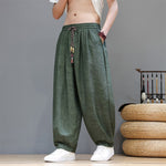 Buddha Stones Summer Bohemian Drawstring Solid Plant Pattern Men's Harem Pants With Pockets