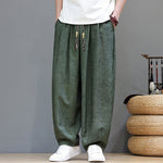 Buddha Stones Summer Bohemian Drawstring Solid Plant Pattern Men's Harem Pants With Pockets