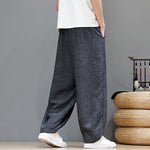 Buddha Stones Summer Bohemian Drawstring Solid Plant Pattern Men's Harem Pants With Pockets