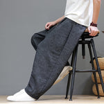Buddha Stones Summer Bohemian Drawstring Solid Plant Pattern Men's Harem Pants With Pockets