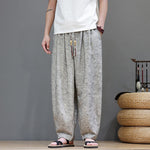 Buddha Stones Summer Bohemian Drawstring Solid Plant Pattern Men's Harem Pants With Pockets