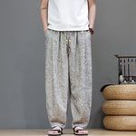 Buddha Stones Summer Bohemian Drawstring Solid Plant Pattern Men's Harem Pants With Pockets