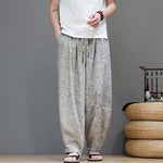 Buddha Stones Summer Bohemian Drawstring Solid Plant Pattern Men's Harem Pants With Pockets