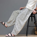 Buddha Stones Summer Bohemian Drawstring Solid Plant Pattern Men's Harem Pants With Pockets