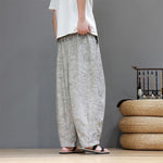 Buddha Stones Summer Bohemian Drawstring Solid Plant Pattern Men's Harem Pants With Pockets