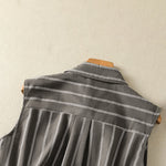 Buddha Stones Summer Vintage Button-Up Striped Women's Sleeveless Shirts With Patch Pocket