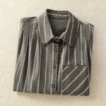 Buddha Stones Summer Vintage Button-Up Striped Women's Sleeveless Shirts With Patch Pocket