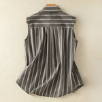 Buddha Stones Summer Vintage Button-Up Striped Women's Sleeveless Shirts With Patch Pocket