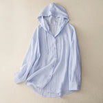 Buddha Stones Summer Casual Drawstring Solid Hooded Women's Long Sleeve Shirts