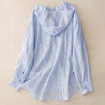 Buddha Stones Summer Casual Drawstring Solid Hooded Women's Long Sleeve Shirts