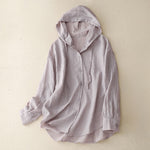 Buddha Stones Summer Casual Drawstring Solid Hooded Women's Long Sleeve Shirts