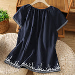 Buddha Stones Summer Boho Embroidery Floral Women's Short Sleeve T-Shirts
