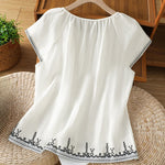 Buddha Stones Summer Boho Embroidery Floral Women's Short Sleeve T-Shirts