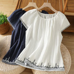Buddha Stones Summer Boho Embroidery Floral Women's Short Sleeve T-Shirts