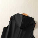 Buddha Stones Summer Casual Drawstring Solid Zipper Design Women's Sleeveless Hooded Shirts With Pockets