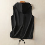 Buddha Stones Summer Casual Drawstring Solid Zipper Design Women's Sleeveless Hooded Shirts With Pockets