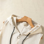 Buddha Stones Summer Casual Drawstring Solid Zipper Design Women's Sleeveless Hooded Shirts With Pockets