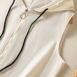 Buddha Stones Summer Casual Drawstring Solid Zipper Design Women's Sleeveless Hooded Shirts With Pockets