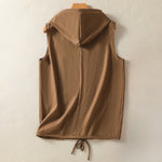 Buddha Stones Summer Casual Drawstring Solid Zipper Design Women's Sleeveless Hooded Shirts With Pockets