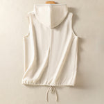 Buddha Stones Summer Casual Drawstring Solid Zipper Design Women's Sleeveless Hooded Shirts With Pockets