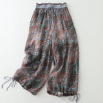 Buddha Stones Summer Bohemian Drawstring Leaf Print Women's Straight Leg Pants With Pockets