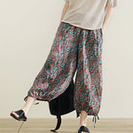 Buddha Stones Summer Bohemian Drawstring Leaf Print Women's Straight Leg Pants With Pockets